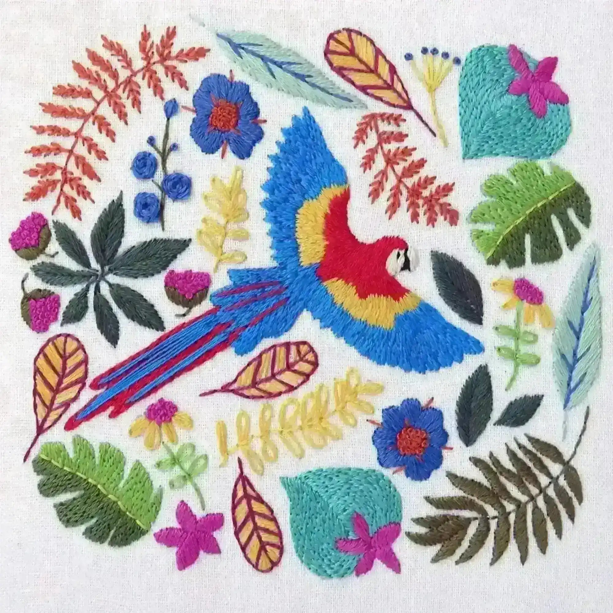 Macaw Parrot Tropical Hand Embroidery Design , PDF Download , StitchDoodles , embroidery hoop kit, embroidery kit for adults, embroidery kit for beginers, embroidery kits for beginners, hand embroidery, PDF pattern , StitchDoodles , shop.stitchdoodles.com