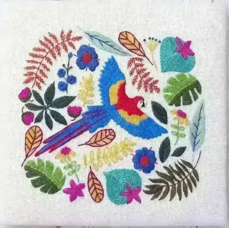 Macaw Parrot Tropical Hand Embroidery Design , PDF Download , StitchDoodles , embroidery hoop kit, embroidery kit for adults, embroidery kit for beginers, embroidery kits for beginners, hand embroidery, PDF pattern , StitchDoodles , shop.stitchdoodles.com