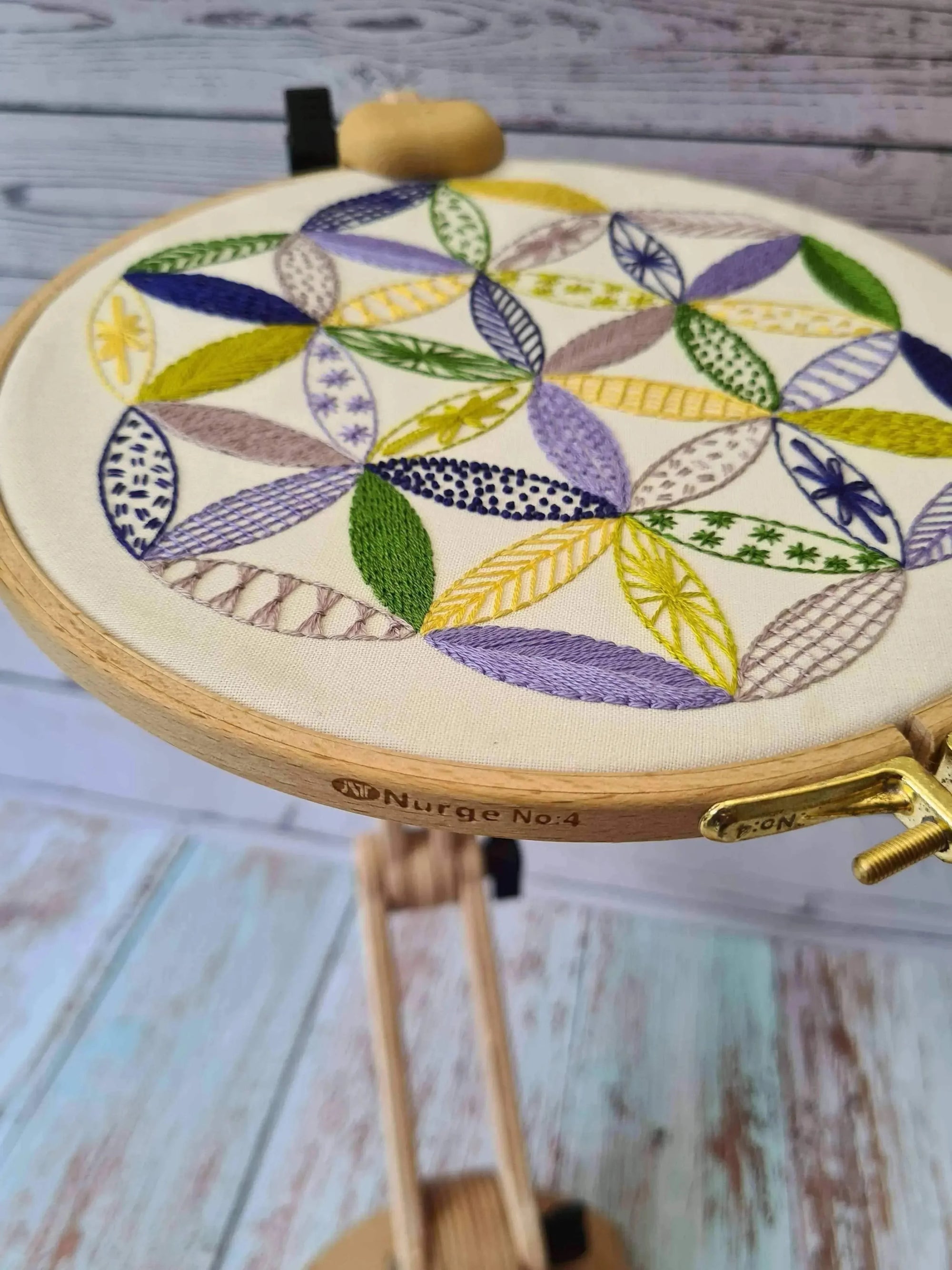 Nurge Adjustable Wooden Seat Embroidery Stand , Embroidery Supplies , Nurge , embroidery hoop kit, embroidery kit for adults, embroidery kit for beginers, embroidery kits for beginners, hand embroidery, hand embroidery hoop, hand embroidery seat frame, nurge seat stand , StitchDoodles , shop.stitchdoodles.com