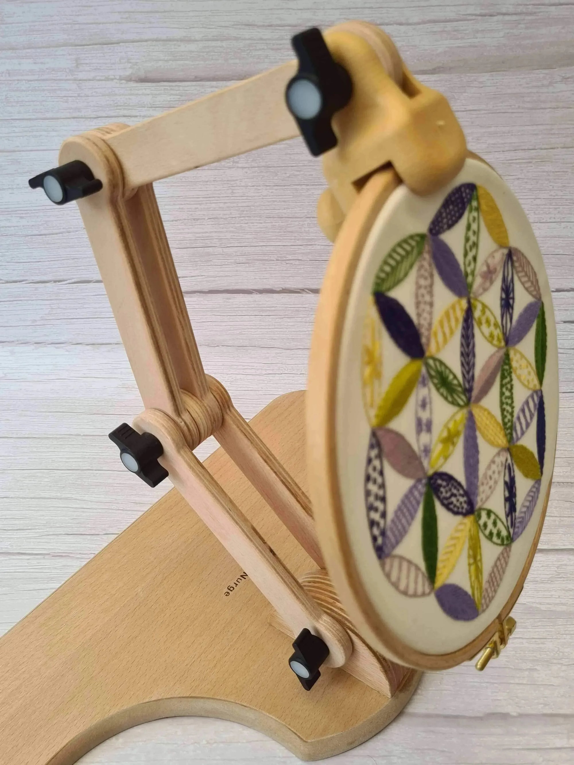 Nurge Adjustable Wooden Seat Embroidery Stand , Embroidery Supplies , Nurge , embroidery hoop kit, embroidery kit for adults, embroidery kit for beginers, embroidery kits for beginners, hand embroidery, hand embroidery hoop, hand embroidery seat frame, nurge seat stand , StitchDoodles , shop.stitchdoodles.com
