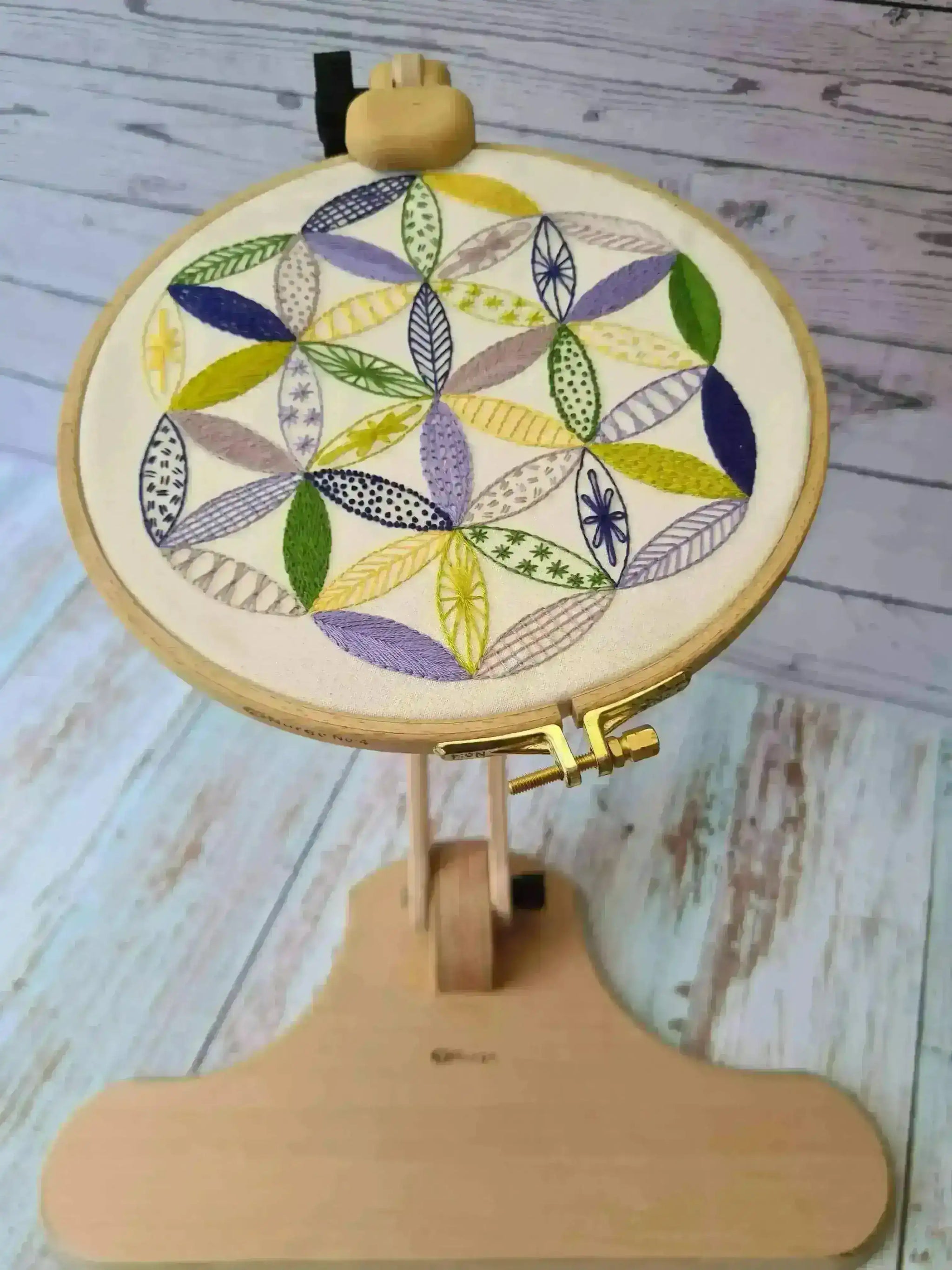 Nurge Adjustable Wooden Seat Embroidery Stand , Embroidery Supplies , Nurge , embroidery hoop kit, embroidery kit for adults, embroidery kit for beginers, embroidery kits for beginners, hand embroidery, hand embroidery hoop, hand embroidery seat frame, nurge seat stand , StitchDoodles , shop.stitchdoodles.com
