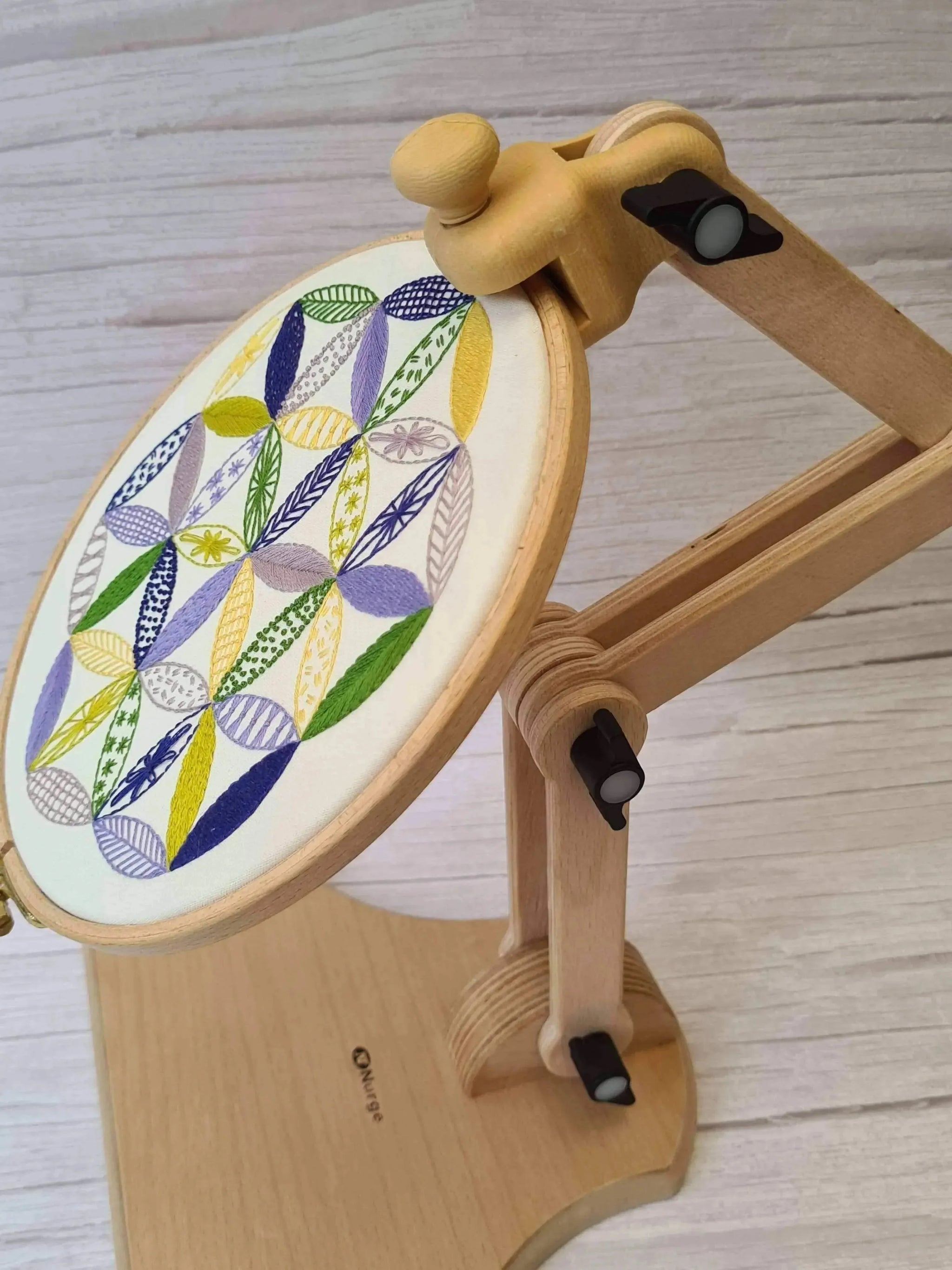 Nurge Adjustable Wooden Seat Embroidery Stand , Embroidery Supplies , Nurge , embroidery hoop kit, embroidery kit for adults, embroidery kit for beginers, embroidery kits for beginners, hand embroidery, hand embroidery hoop, hand embroidery seat frame, nurge seat stand , StitchDoodles , shop.stitchdoodles.com