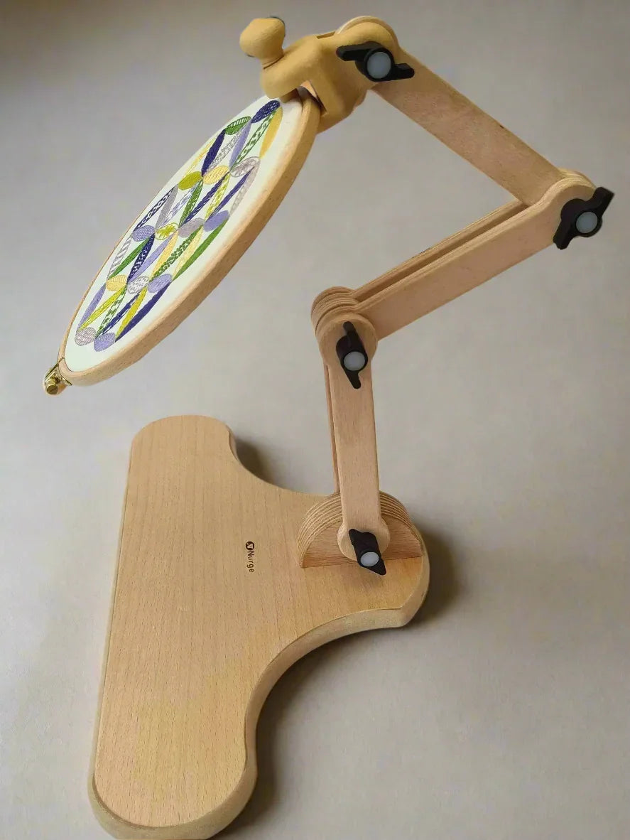 Nurge Adjustable Wooden Seat Embroidery Stand , Embroidery Supplies , Nurge , embroidery hoop kit, embroidery kit for adults, embroidery kit for beginers, embroidery kits for beginners, hand embroidery, hand embroidery hoop, hand embroidery seat frame, nurge seat stand , StitchDoodles , shop.stitchdoodles.com