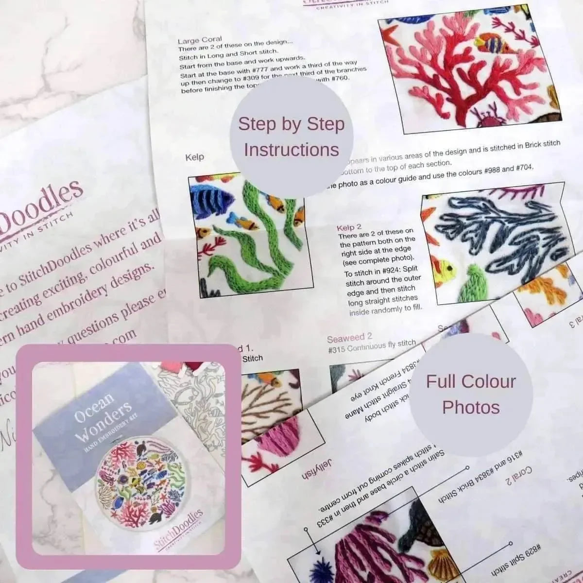 Ocean Wonders, Hand Embroidery Kit , Embroidery Kit , StitchDoodles , Embroidery, embroidery hoop kit, Embroidery Kit, embroidery kit for adults, embroidery kit for beginers, hand embroidery, hand embroidery kit, hand stitching, nurge square hoops, PDF pattern , StitchDoodles , shop.stitchdoodles.com