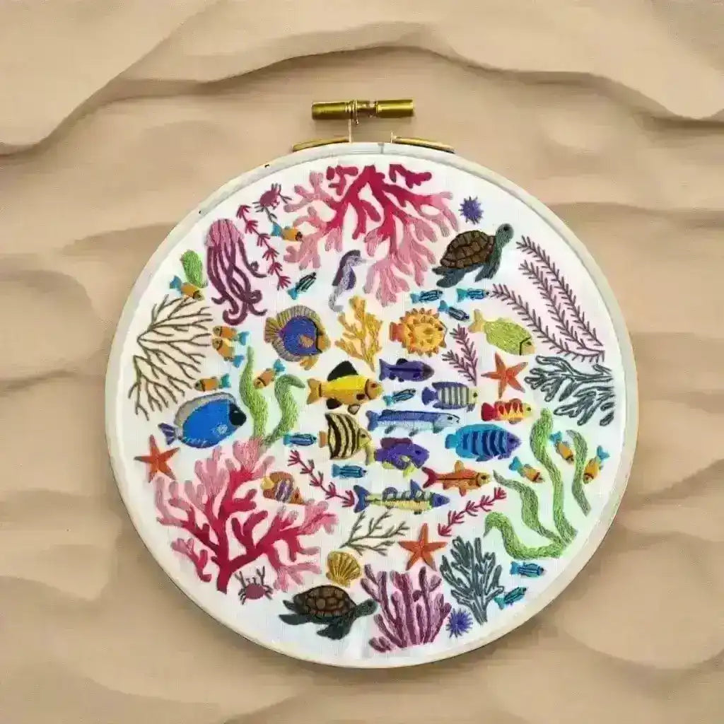 Ocean Wonders, Hand Embroidery Kit , Embroidery Kit , StitchDoodles , Embroidery, embroidery hoop kit, Embroidery Kit, embroidery kit for adults, embroidery kit for beginers, hand embroidery, hand embroidery kit, hand stitching, nurge square hoops, PDF pattern , StitchDoodles , shop.stitchdoodles.com