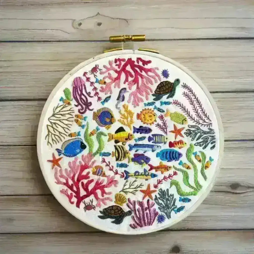 Ocean Wonders, Hand Embroidery Kit , Embroidery Kit , StitchDoodles , Embroidery, embroidery hoop kit, Embroidery Kit, embroidery kit for adults, embroidery kit for beginers, hand embroidery, hand embroidery kit, hand stitching, nurge square hoops, PDF pattern , StitchDoodles , shop.stitchdoodles.com