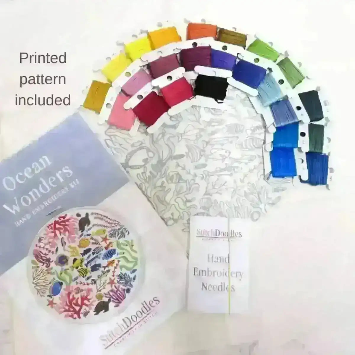 Ocean Wonders, Hand Embroidery Kit , Embroidery Kit , StitchDoodles , Embroidery, embroidery hoop kit, Embroidery Kit, embroidery kit for adults, embroidery kit for beginers, hand embroidery, hand embroidery kit, hand stitching, nurge square hoops, PDF pattern , StitchDoodles , shop.stitchdoodles.com