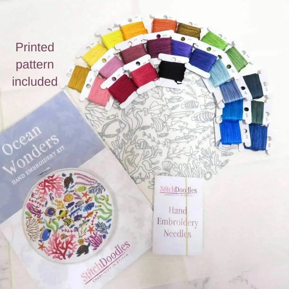 Ocean Wonders, Hand Embroidery Kit , Embroidery Kit , StitchDoodles , Embroidery, embroidery hoop kit, Embroidery Kit, embroidery kit for adults, embroidery kit for beginers, hand embroidery, hand embroidery kit, hand stitching, nurge square hoops, PDF pattern , StitchDoodles , shop.stitchdoodles.com