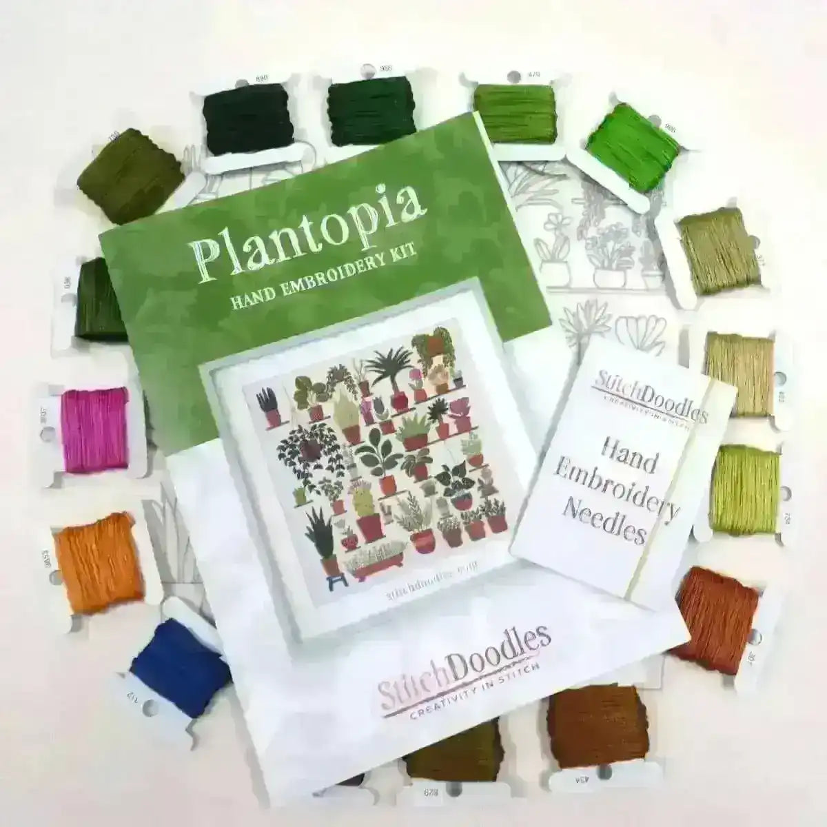 Plantopia Hand Embroidery Kit , Embroidery Kit , StitchDoodles , Embroidery, embroidery hoop, embroidery hoop kit, Embroidery Kit, embroidery kit for adults, embroidery kit for beginers, embroidery pattern, flower embroidery, hand embroidery, hand embroidery fabric, hand embroidery kit, hand stitching, nurge, nurge hoops, PDF pattern , StitchDoodles , shop.stitchdoodles.com