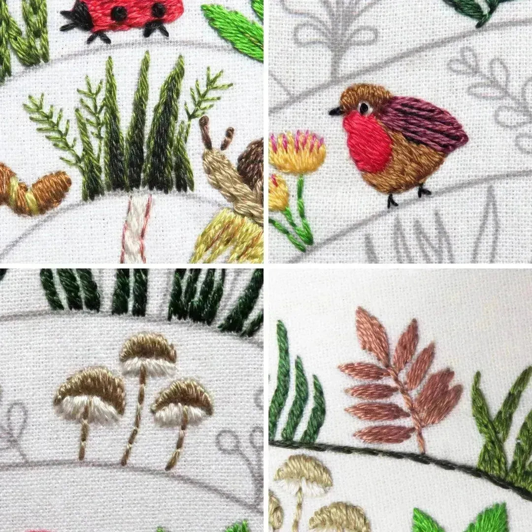 Round & Round the Woodland Hand Embroidery Kit , Embroidery Kit , StitchDoodles , embroidery hoop kit, Embroidery Kit, embroidery kit for adults, embroidery kit fro beginners, flower month pattern, hand embroidery, hand embroidery pattern, modern embroidery kits, Printed Pattern, wildlife embroidery, year of flowes , StitchDoodles , shop.stitchdoodles.com