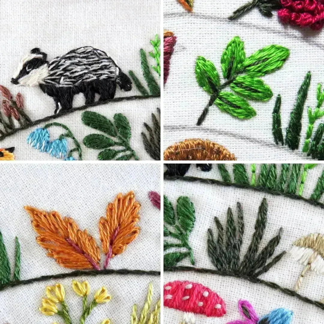 Round & Round the Woodland Hand Embroidery Kit , Embroidery Kit , StitchDoodles , embroidery hoop kit, Embroidery Kit, embroidery kit for adults, embroidery kit fro beginners, flower month pattern, hand embroidery, hand embroidery pattern, modern embroidery kits, Printed Pattern, wildlife embroidery, year of flowes , StitchDoodles , shop.stitchdoodles.com