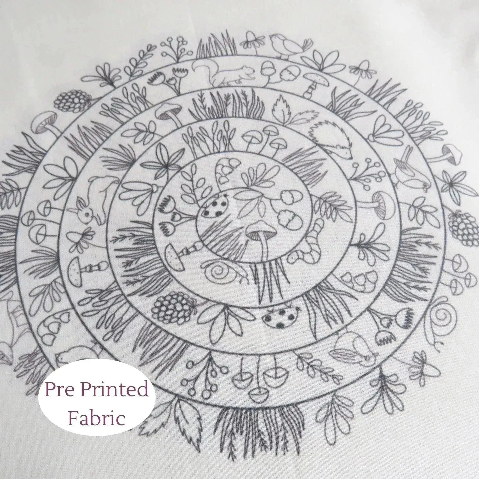 Round & Round the Woodland Hand Embroidery Kit , Embroidery Kit , StitchDoodles , embroidery hoop kit, Embroidery Kit, embroidery kit for adults, embroidery kit fro beginners, flower month pattern, hand embroidery, hand embroidery pattern, modern embroidery kits, Printed Pattern, wildlife embroidery, year of flowes , StitchDoodles , shop.stitchdoodles.com