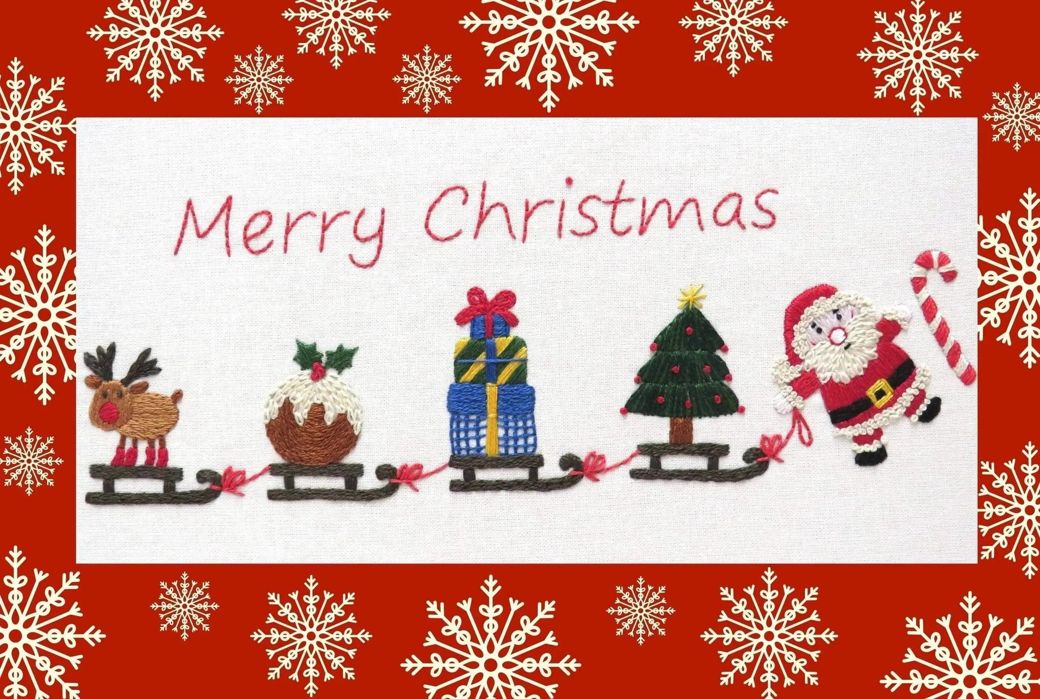 Santa's on his Way Christmas Pre Printed Embroidery Fabric Panel , Pre Printed Fabric Pattern , StitchDoodles , christmas, embroidery hoop kit, embroidery kit for adults, embroidery kit for beginers, hand embroidery, hand embroidery fabric , StitchDoodles , shop.stitchdoodles.com