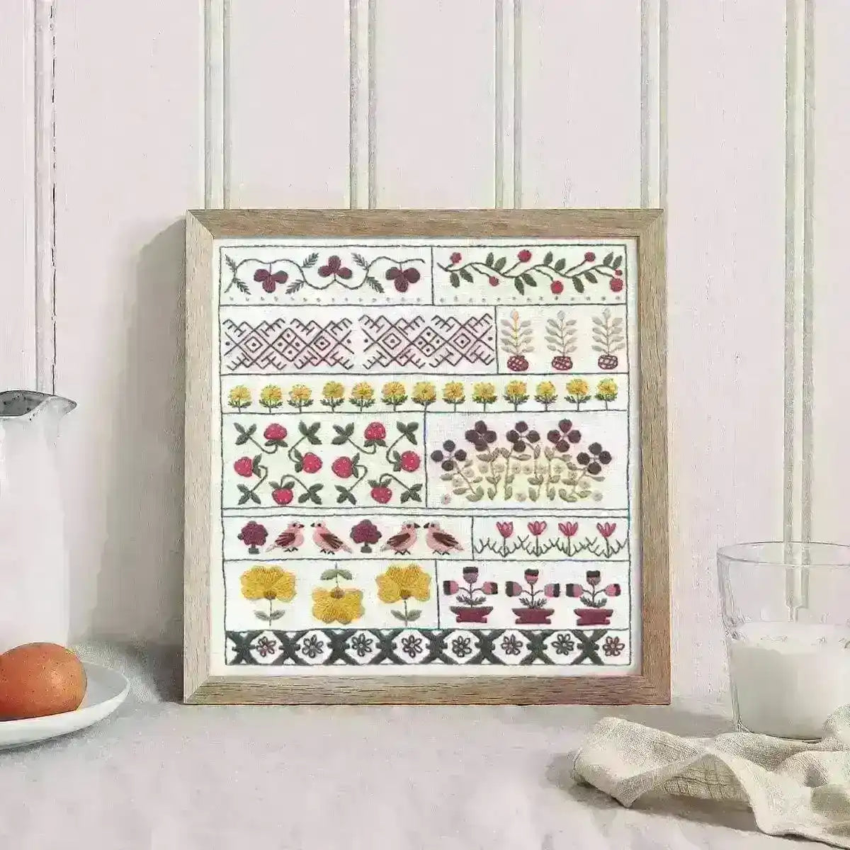 Spring Sampler, Pre Printed Embroidery Fabric Panel Pattern , Pre Printed Fabric Pattern , StitchDoodles , embroidery hoop kit, embroidery kit for adults, embroidery kit for beginers, hand embroidery, hand embroidery fabric, hand embroidery kit, PDF pattern , StitchDoodles , shop.stitchdoodles.com