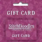 StitchDoodles gift card with floral pattern on a matching background