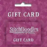 StitchDoodles gift card with floral pattern on a matching background