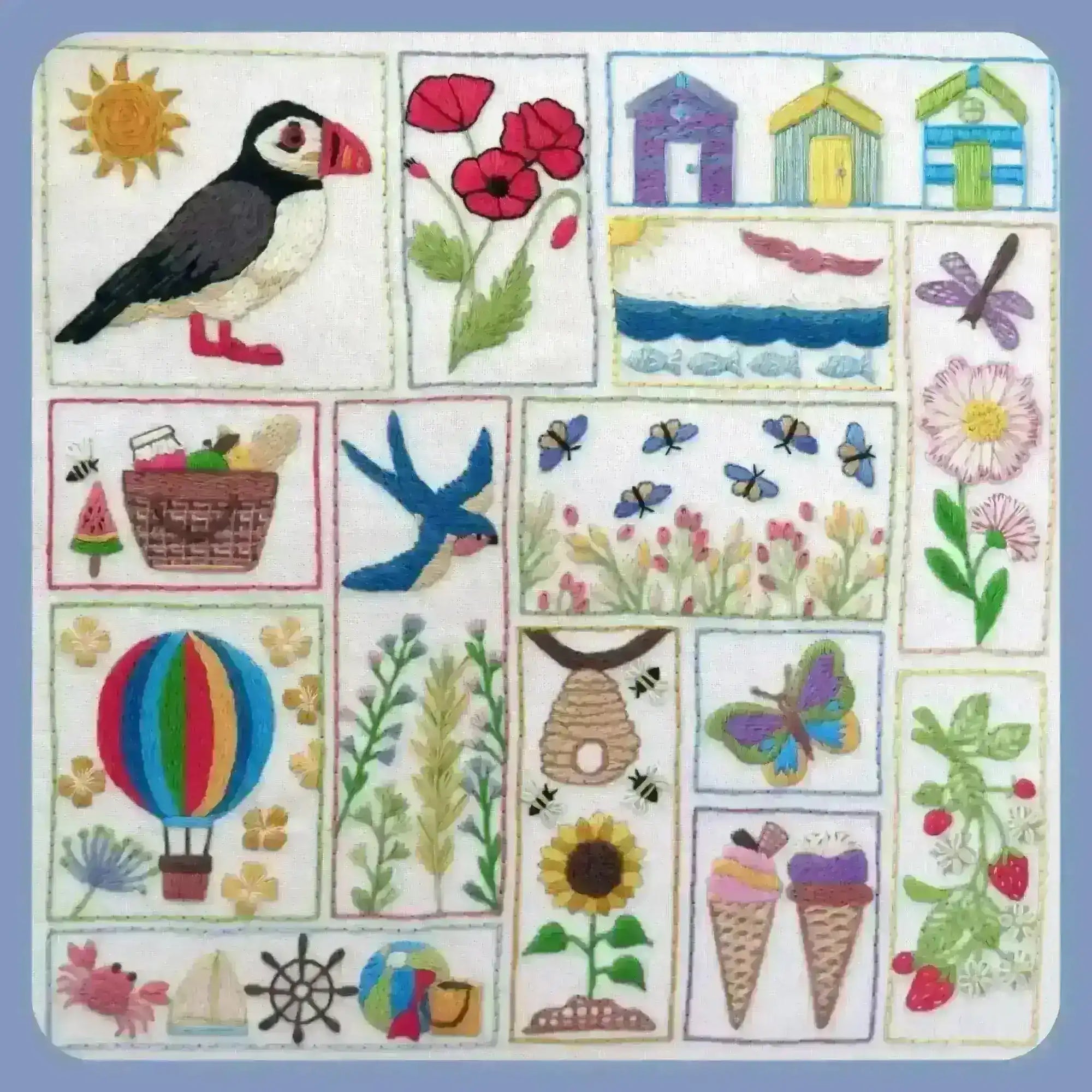 Summer Splendour, Pre Printed Embroidery Fabric Panel , Pre Printed Fabric Pattern , StitchDoodles , beach embroidery, bird embroidery, embroidery hoop kit, embroidery kit for adults, embroidery kit for beginners, embroidery kits for adults, embroidery kits for beginers, hand embroidery, hand embroidery fabric, hand embroidery kit, modern embroidery kits, pre printed fabric, summer embroidery , StitchDoodles , shop.stitchdoodles.com