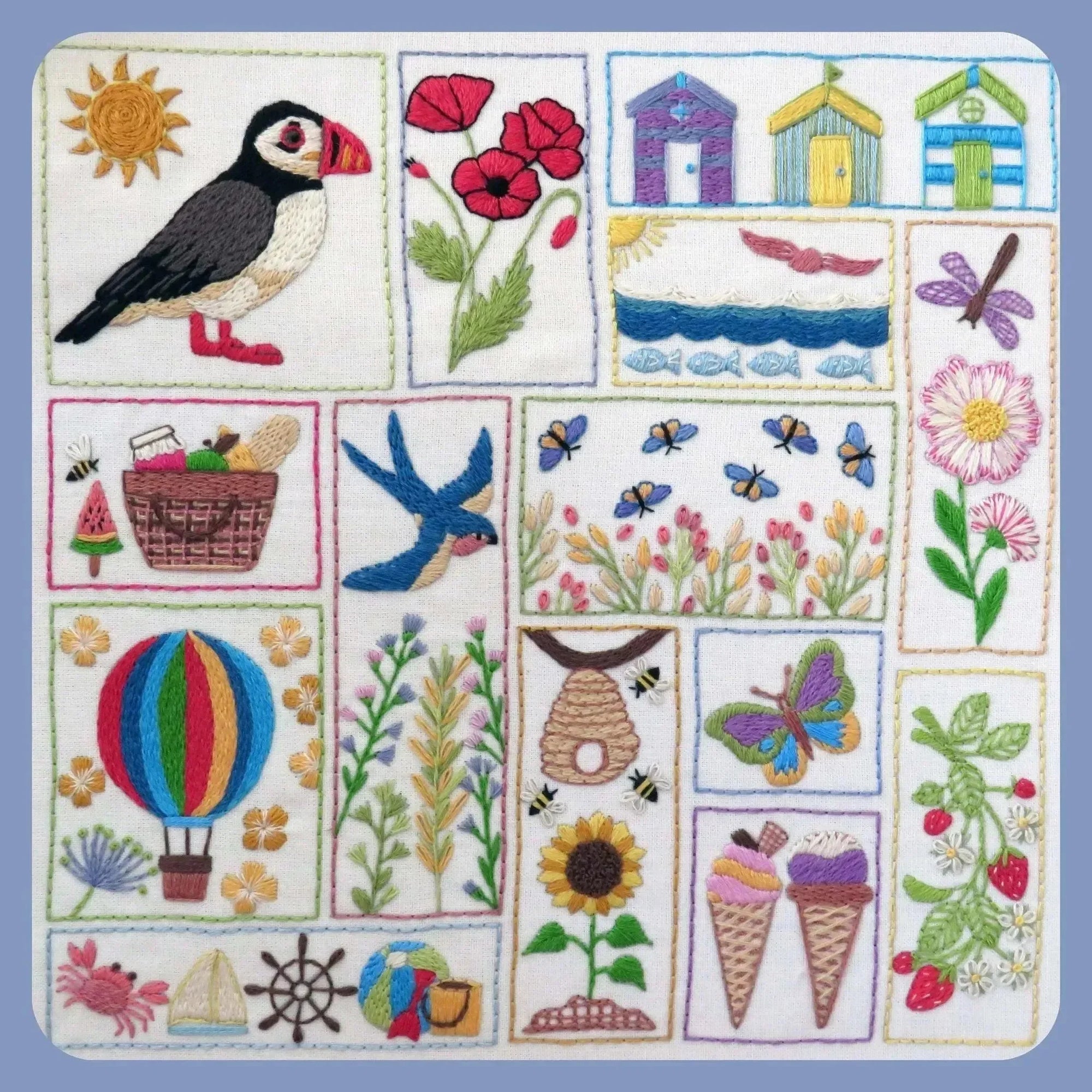 Summer Splendour, Pre Printed Embroidery Fabric Panel , Pre Printed Fabric Pattern , StitchDoodles , beach embroidery, bird embroidery, embroidery hoop kit, embroidery kit for adults, embroidery kit for beginners, embroidery kits for adults, embroidery kits for beginers, hand embroidery, hand embroidery fabric, hand embroidery kit, modern embroidery kits, pre printed fabric, summer embroidery , StitchDoodles , shop.stitchdoodles.com