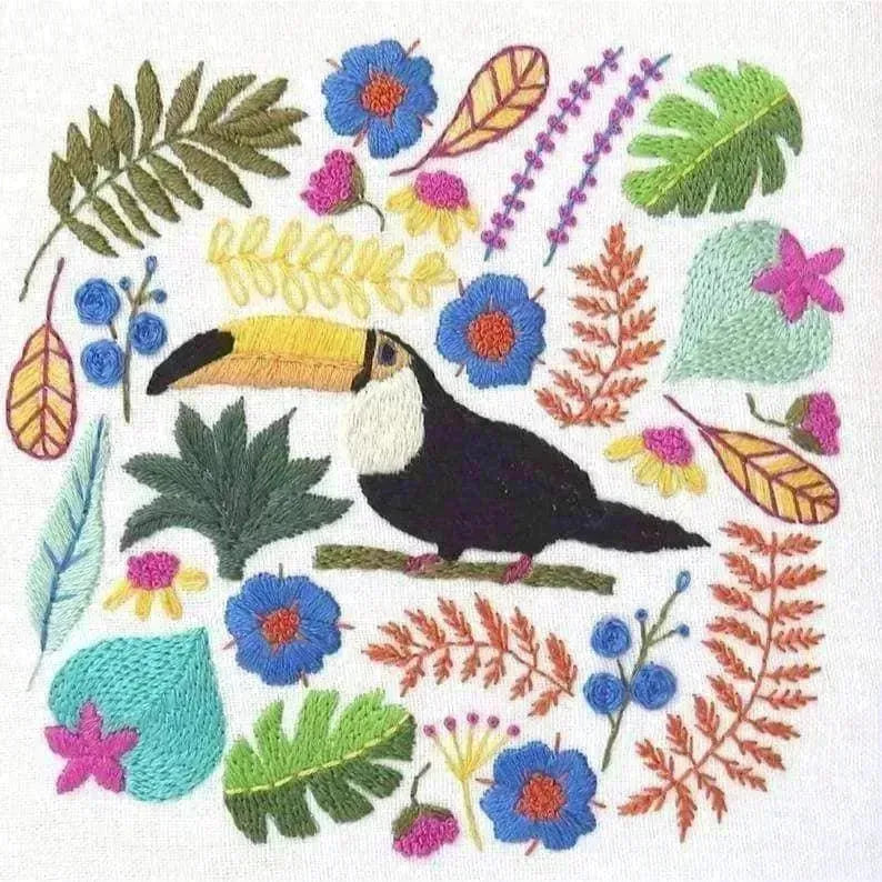 Toucan Parrot Hand Embroidery Pattern , PDF Download , StitchDoodles , bird embroidery, embroidery hoop kit, embroidery kit for adults, embroidery kit for beginners, embroidery kits for adults, embroidery kits for beginers, flower embroidery, hand embroidery, modern embroidery kits, PDF pattern , StitchDoodles , shop.stitchdoodles.com