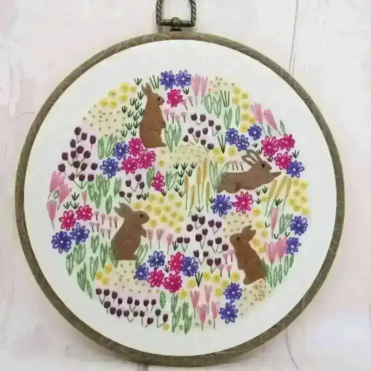 Wild Flowers and Rabbits Hand Embroidery Pattern , PDF Download , StitchDoodles , embroidery hoop kit, embroidery kit for adults, embroidery kit for beginners, embroidery kits for adults, embroidery kits for beginers, modern embroidery kits , StitchDoodles , shop.stitchdoodles.com