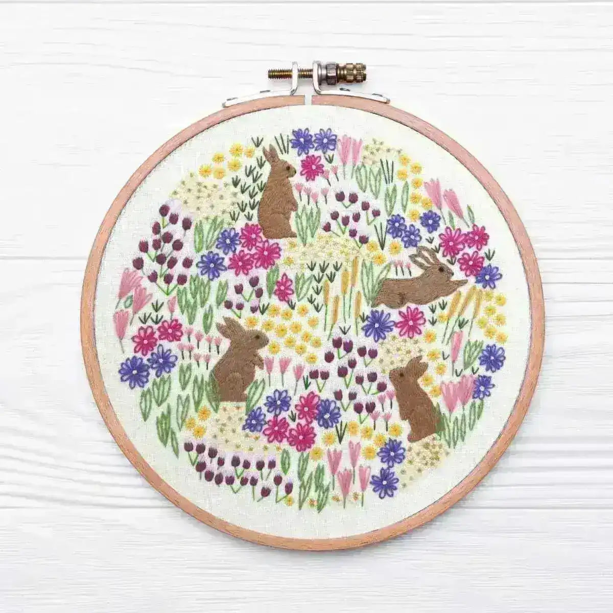 Wild Flowers and Rabbits, Pre Printed Embroidery Fabric Panel PLUS PDF Pattern , Pre Printed Fabric Pattern , StitchDoodles , embroidery hoop kit, Embroidery Kit, embroidery kit for adults, embroidery kit for beginners, embroidery kits for adults, embroidery kits for beginers, hand embroidery, hand embroidery fabric, modern embroidery kits , StitchDoodles , shop.stitchdoodles.com