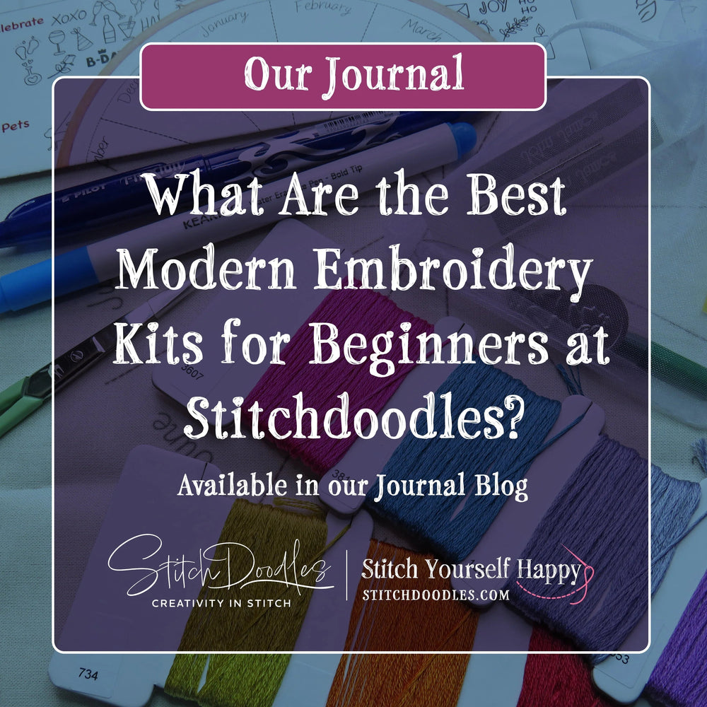 Modern embroidery kits for beginners with colorful threads and tools