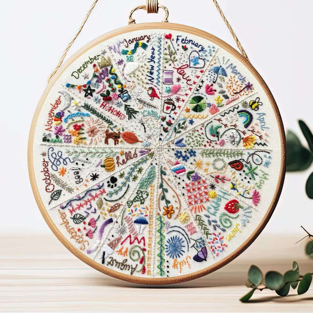 Close-up of a vibrant floral embroidery design from the 'A Year of Doodles' collection, perfect for beginners and experts.