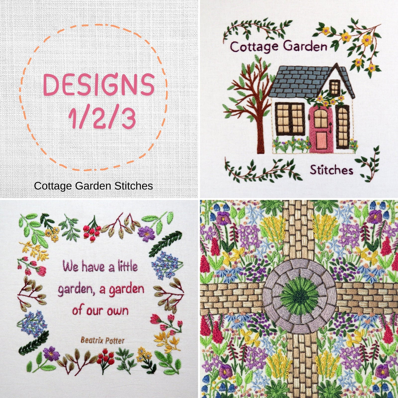 Cottage Garden Embroidery Designs 1/2/3
