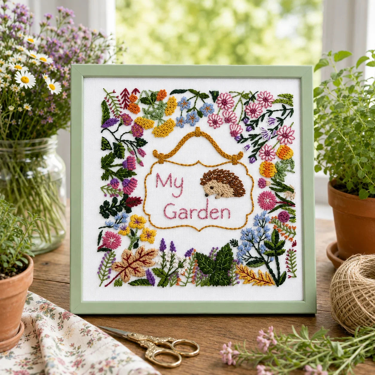 cottage garden hand embroidery pattern and kit 