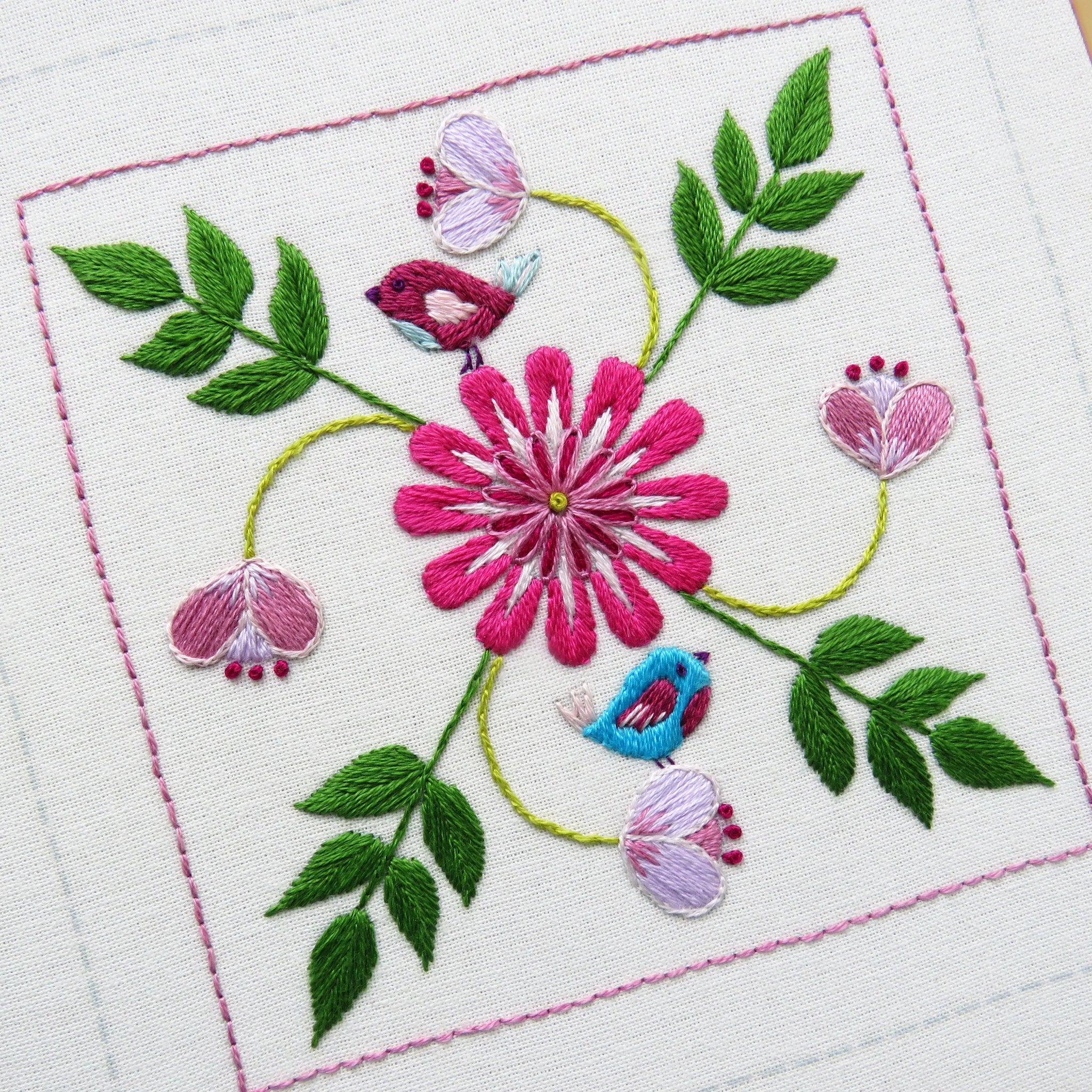 Botanical Bliss Design 11 Hand Embroidery Pre-Printed Fabric and PDF Pattern