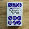 Embroidery Stitches Card Deck packaging with RSN logo on a wooden surface