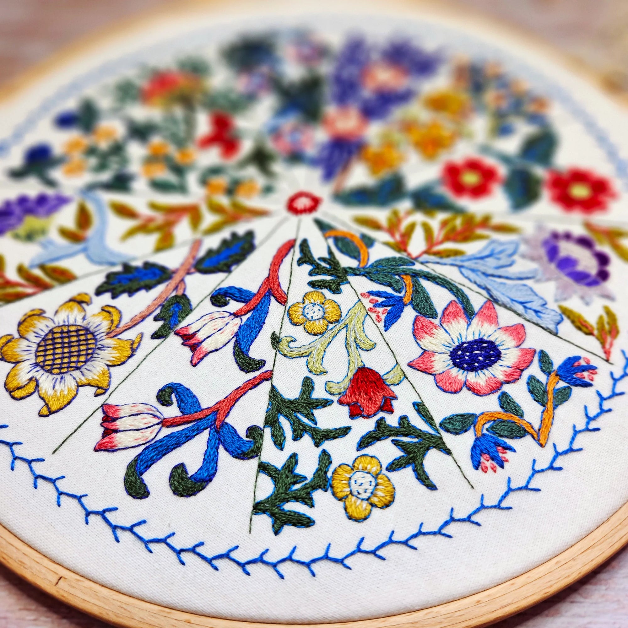 Embroidery hoop with colorful floral embroidery