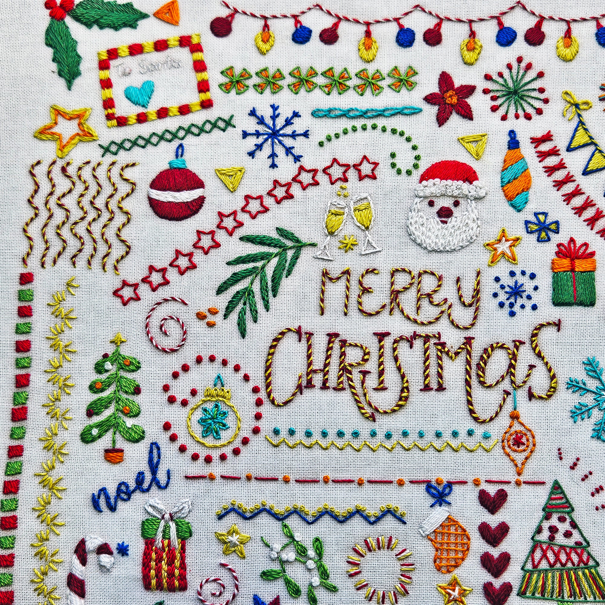 Embroidered Christmas design with 'Merry Christmas' text and festive elements.