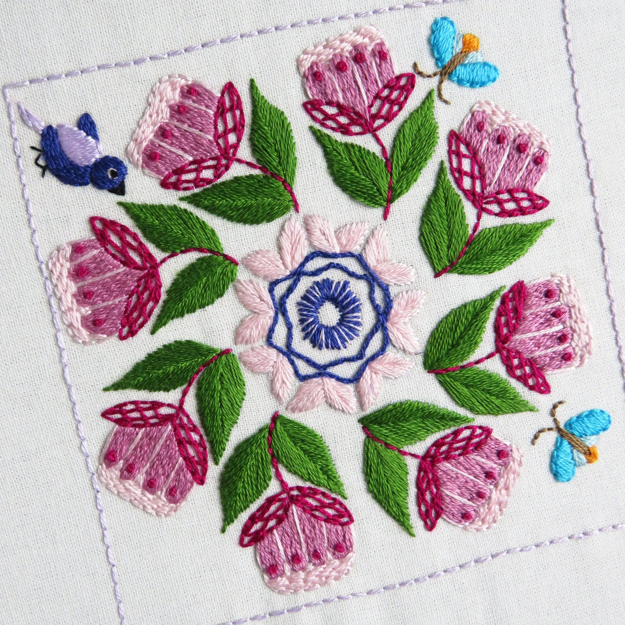 Botanical Bliss Design 9 Hand Embroidery Pre-Printed Fabric and PDF Pattern