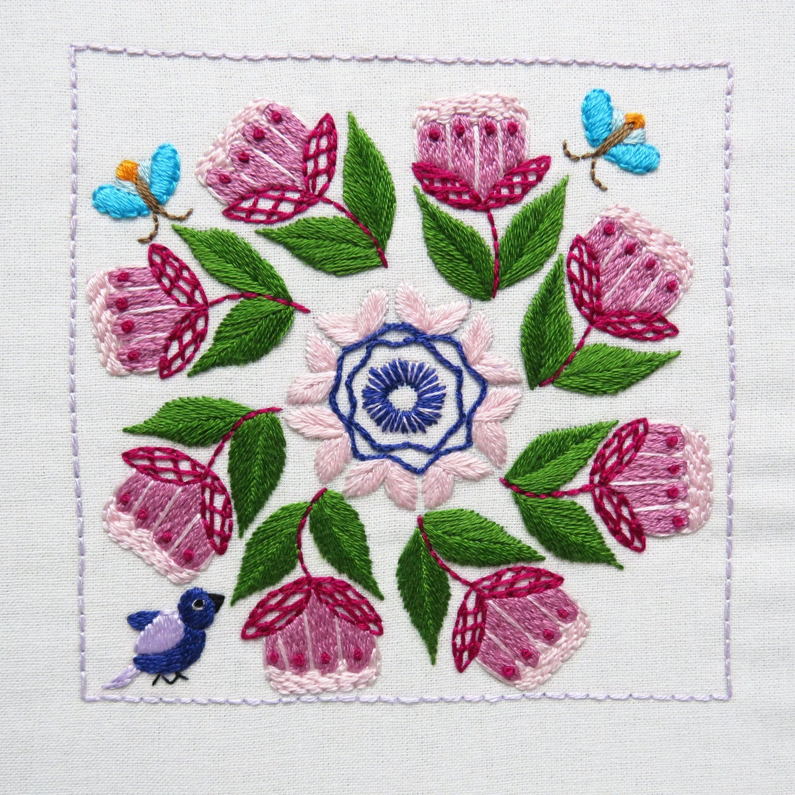 Botanical Bliss Design 9 Hand Embroidery Pre-Printed Fabric and PDF Pattern