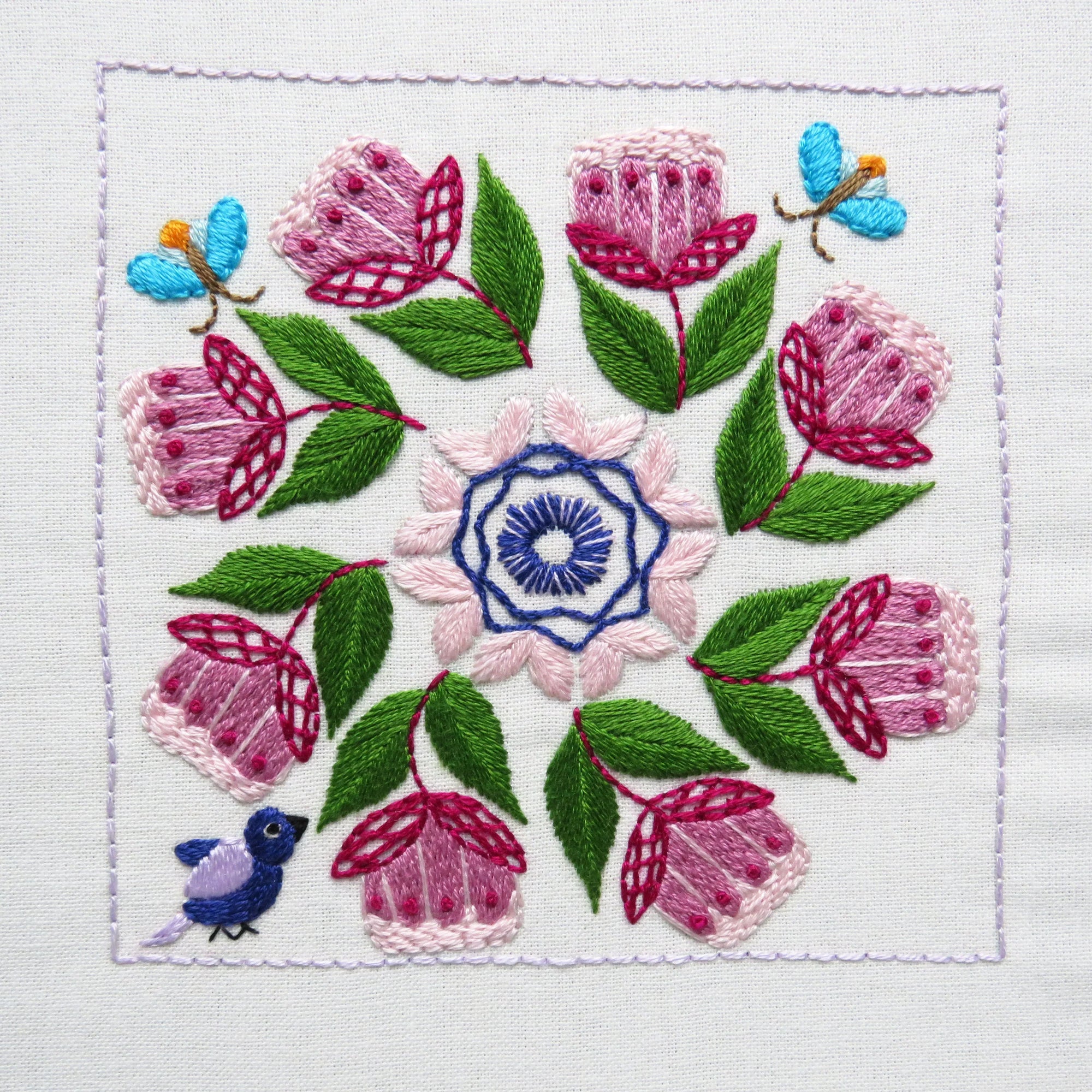 Botanical Bliss Design 9 Hand Embroidery Pre-Printed Fabric and PDF Pattern