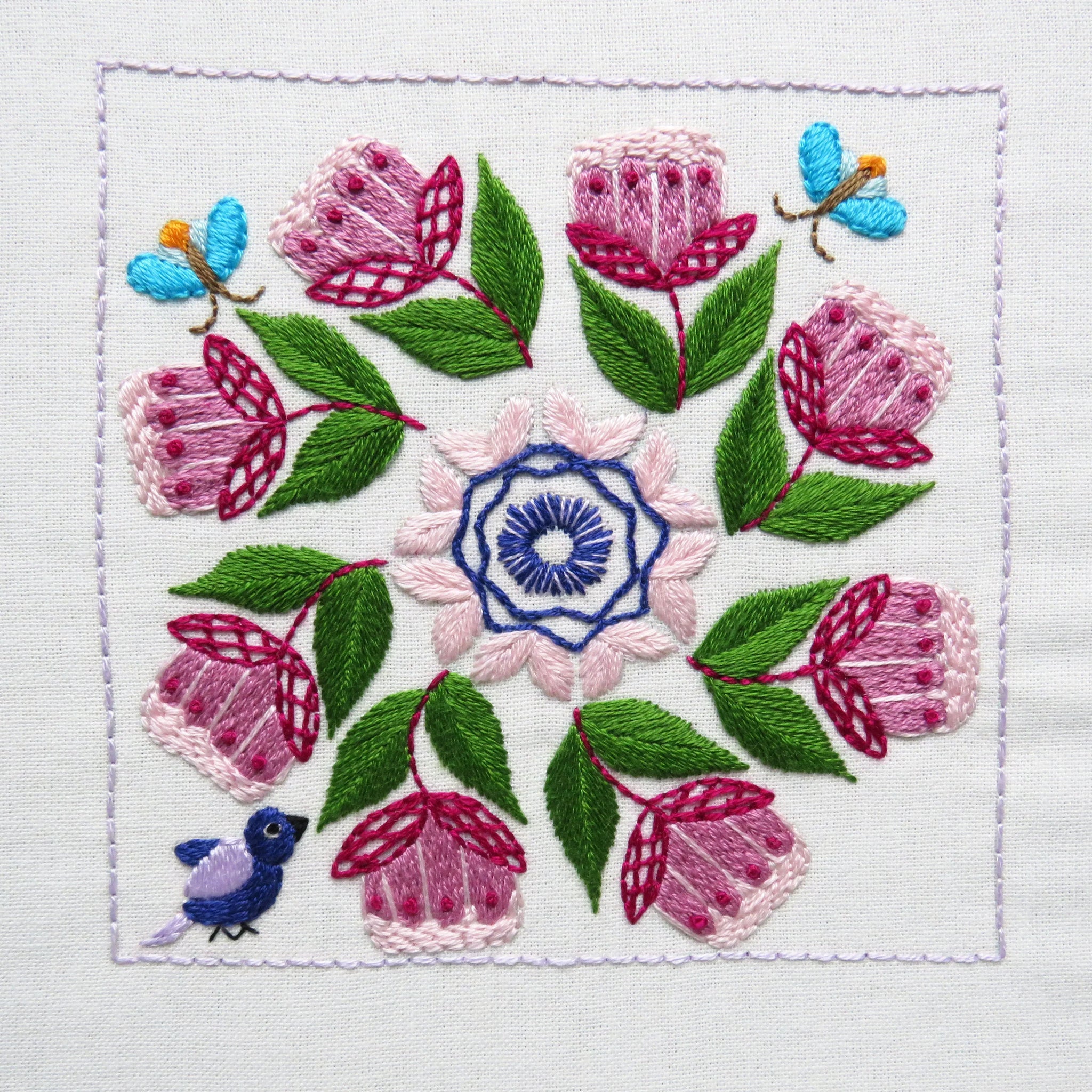 Botanical Bliss Design 9 Hand Embroidery Pre-Printed Fabric and PDF Pattern