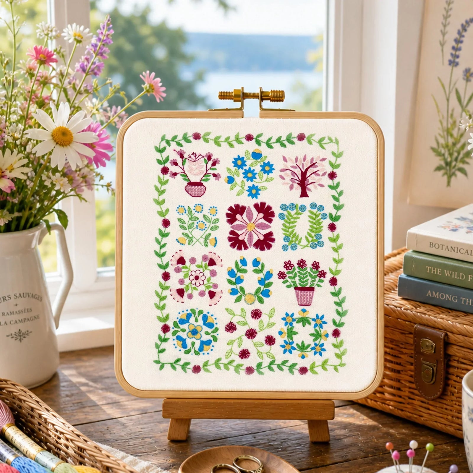 Baltimore Stitchery Hand Embroidery Pattern Design
Baltimore album quilts fascinate me and I love looking at the many variations of them that have been created over many many years. This pattern is inspired by them and I loved every minute of stitching it and really hope you will too.

The Design is approximately 7.5 x 9.5 inches when complete.