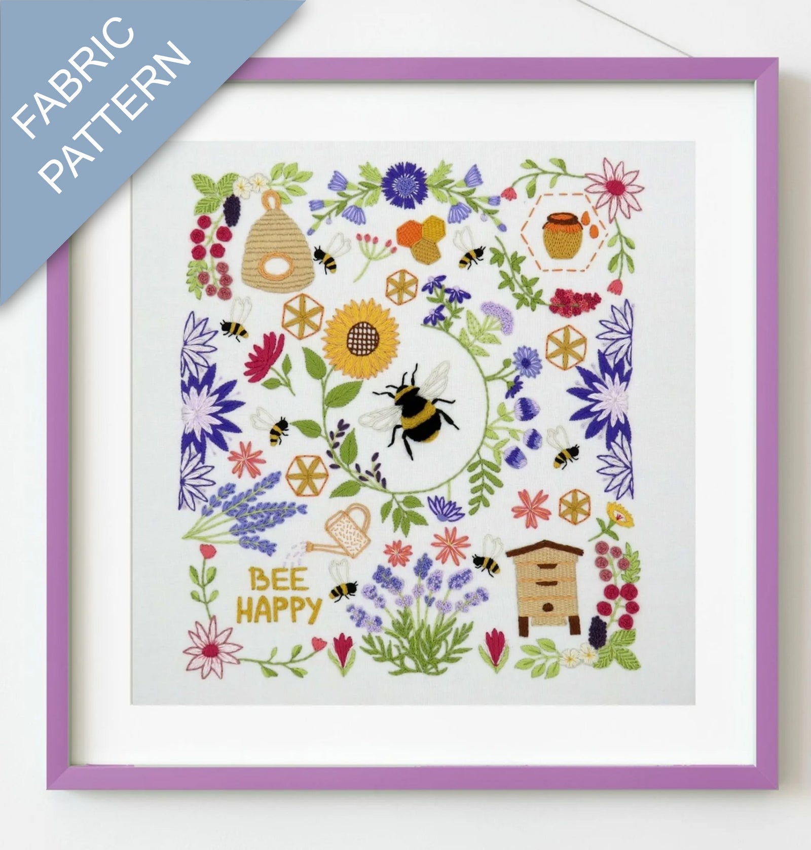 Bees and Blossoms Pre Printed Fabric Panel