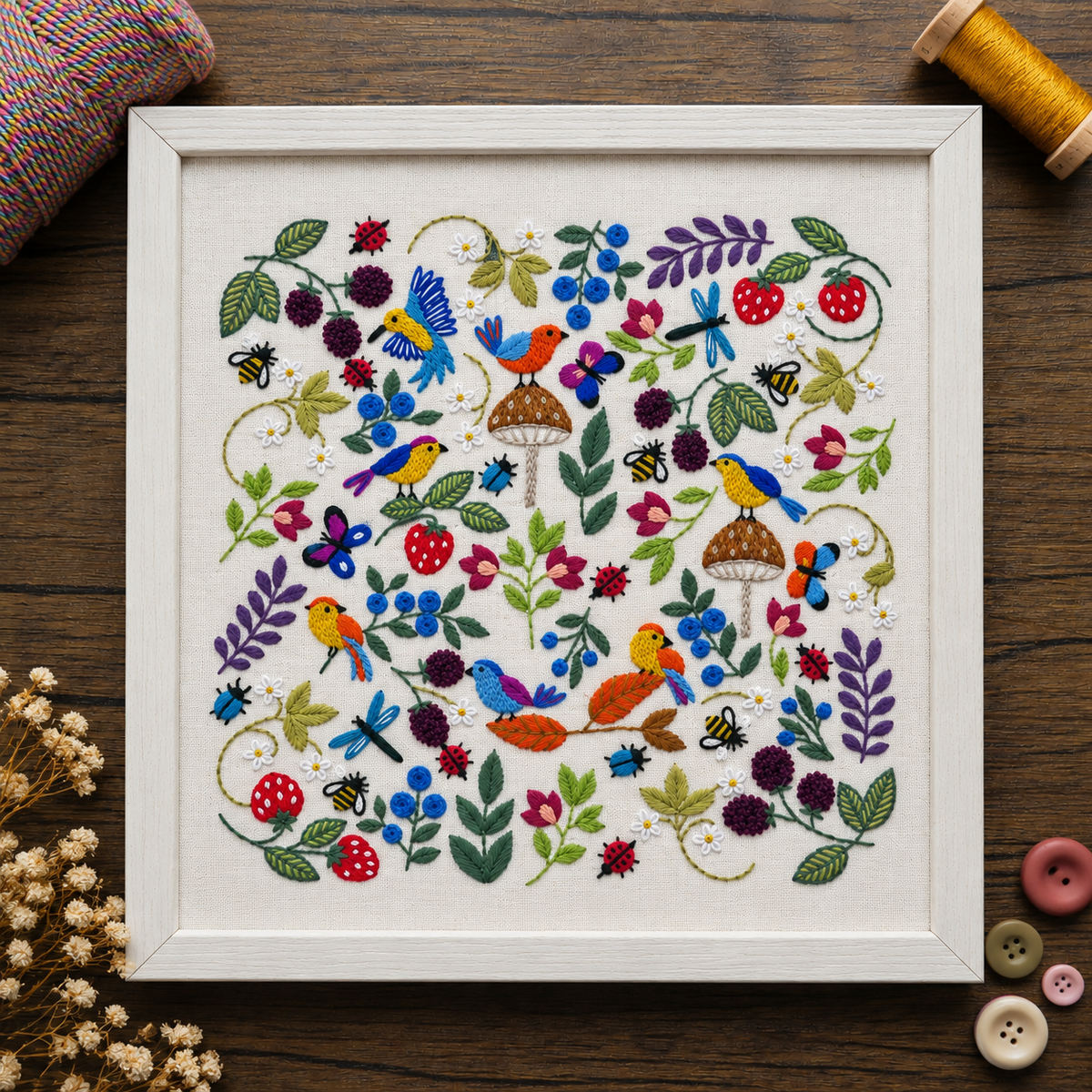 Birds, Bugs and Berries Hand embroidery