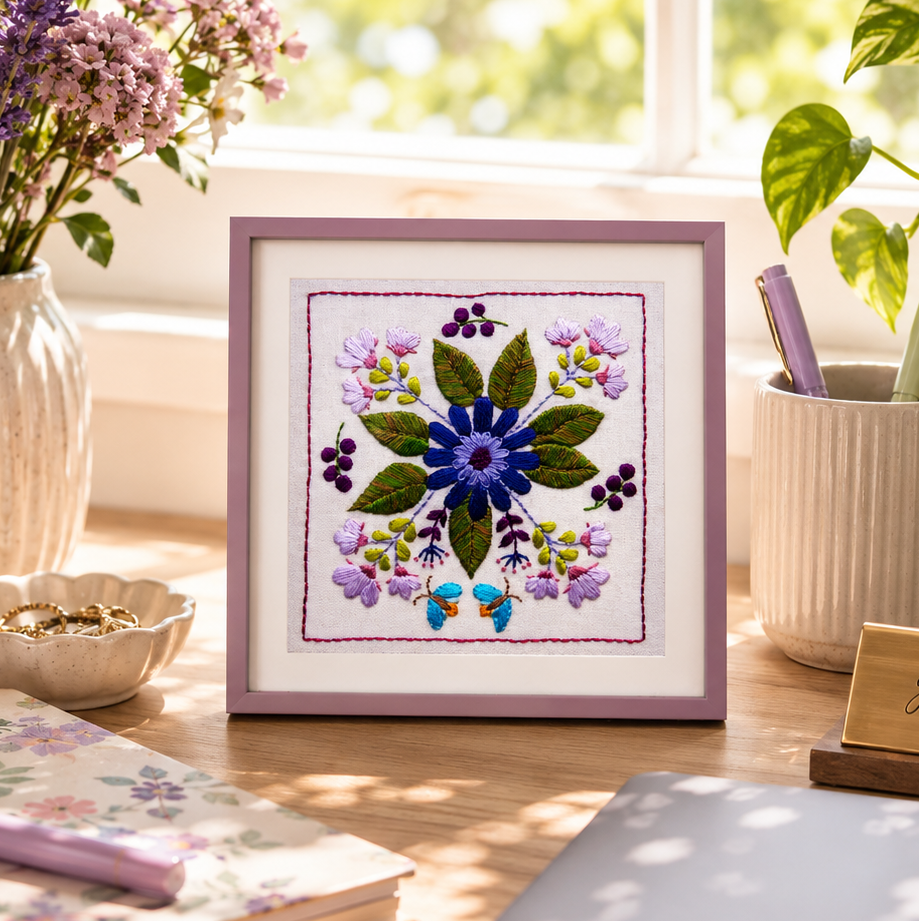Botanical Hand Embroidery Pattern PDF, Folk Floral Embroidery Design, Bird & Flower Embroidery Template, Instant Download, DIY Needlework