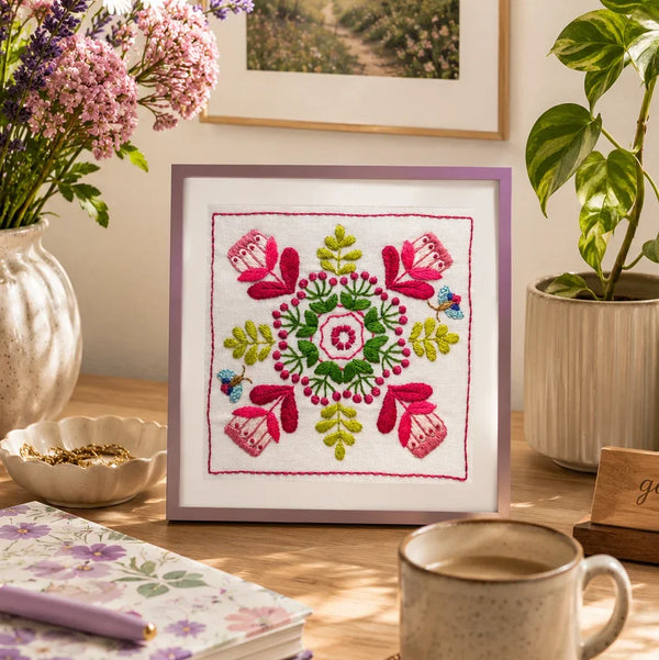 Botanical Bliss Design 3 Hand Embroidery Pre-Printed Fabric and PDF Pa ...