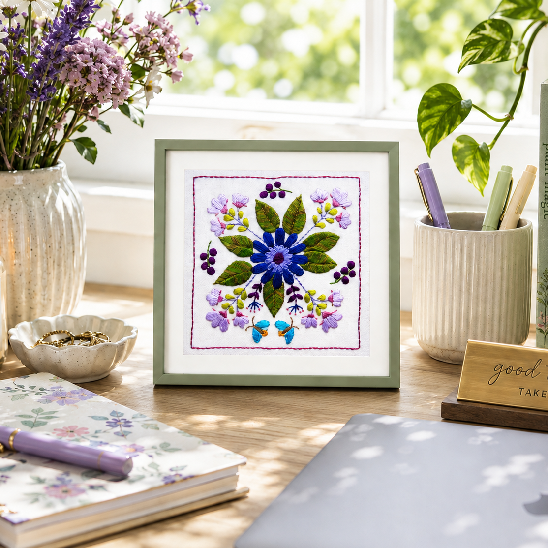 botanical flower hand embroidery kit pattern