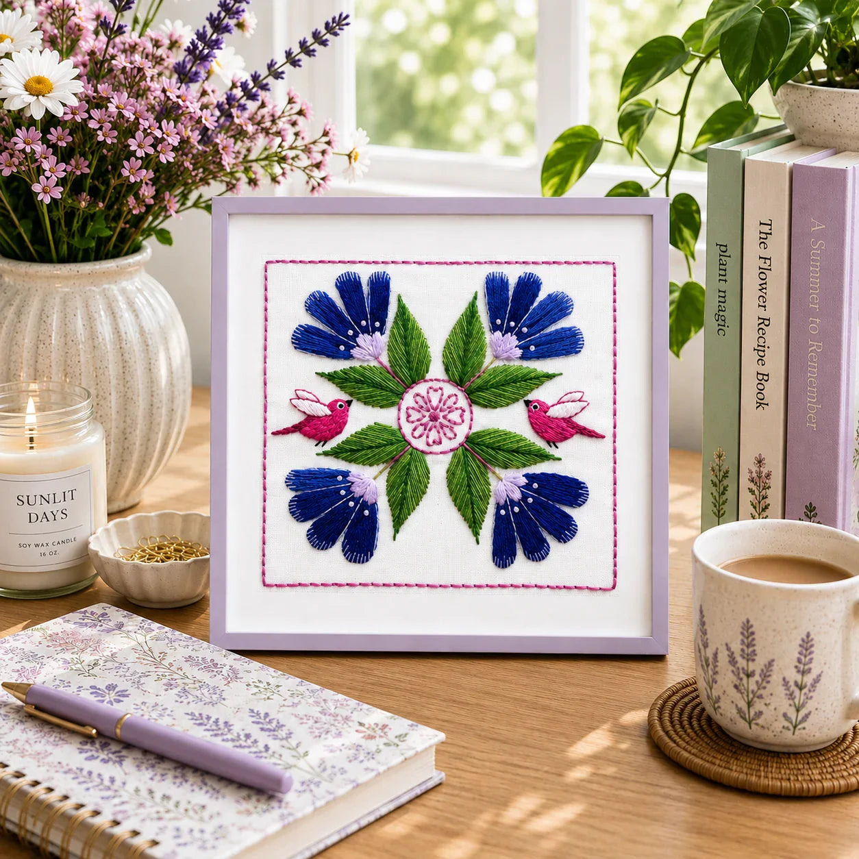 botanical flower hand embroidery kit pattern