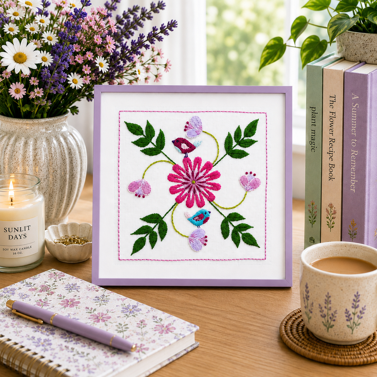 botanical flower hand embroidery kit pattern