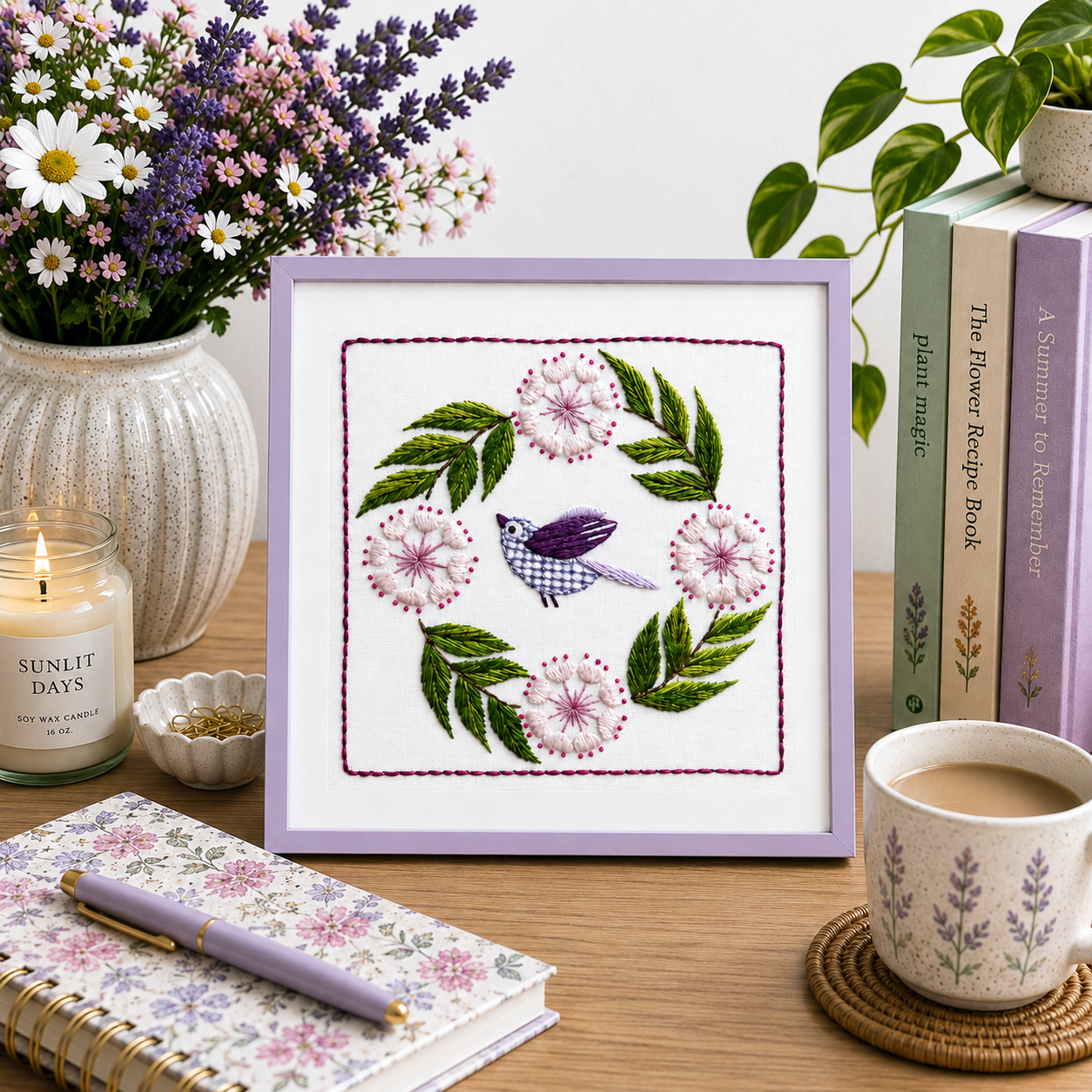 botanical flower hand embroidery kit pattern