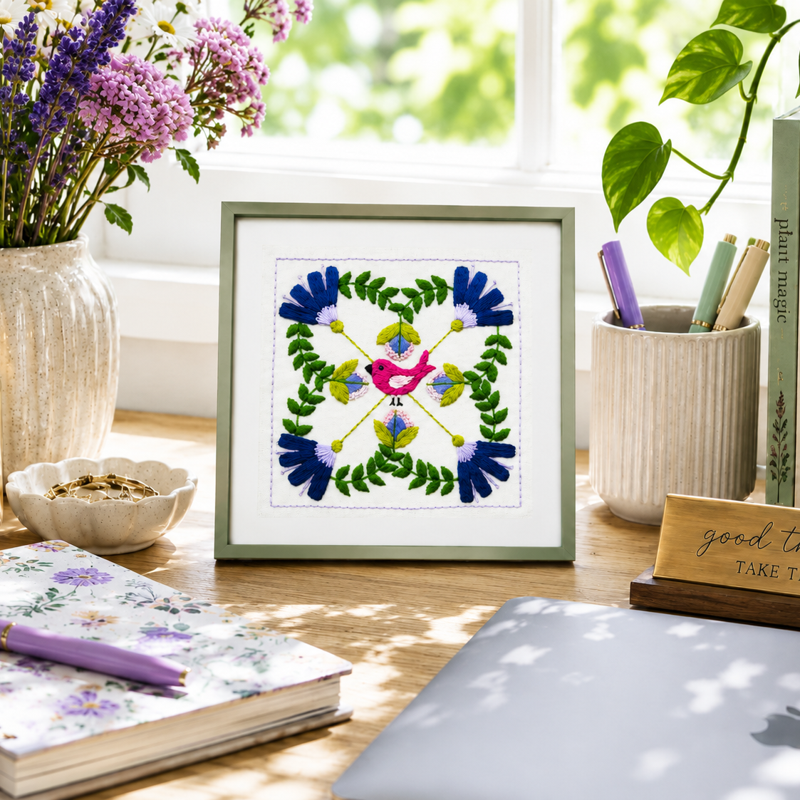botanical flower hand embroidery kit pattern