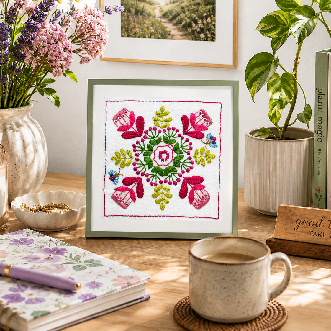 botanical flower hand embroidery kit pattern