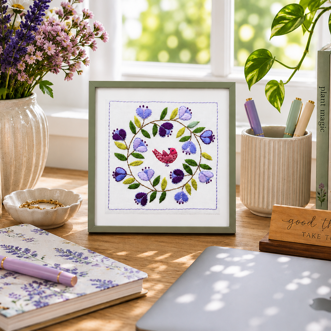 botanical flower hand embroidery kit pattern