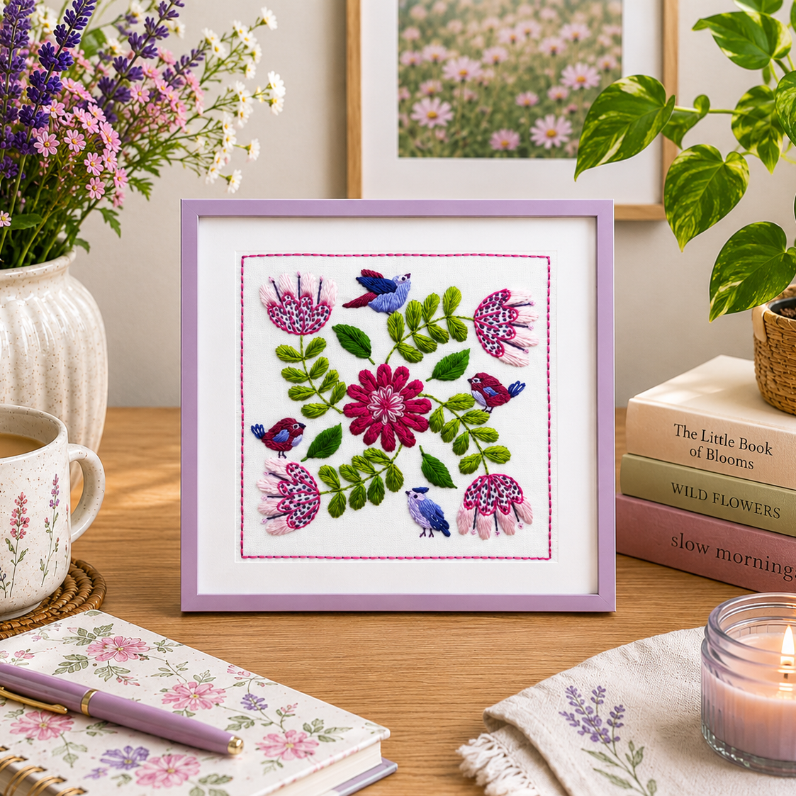 botanical flower hand embroidery kit pattern